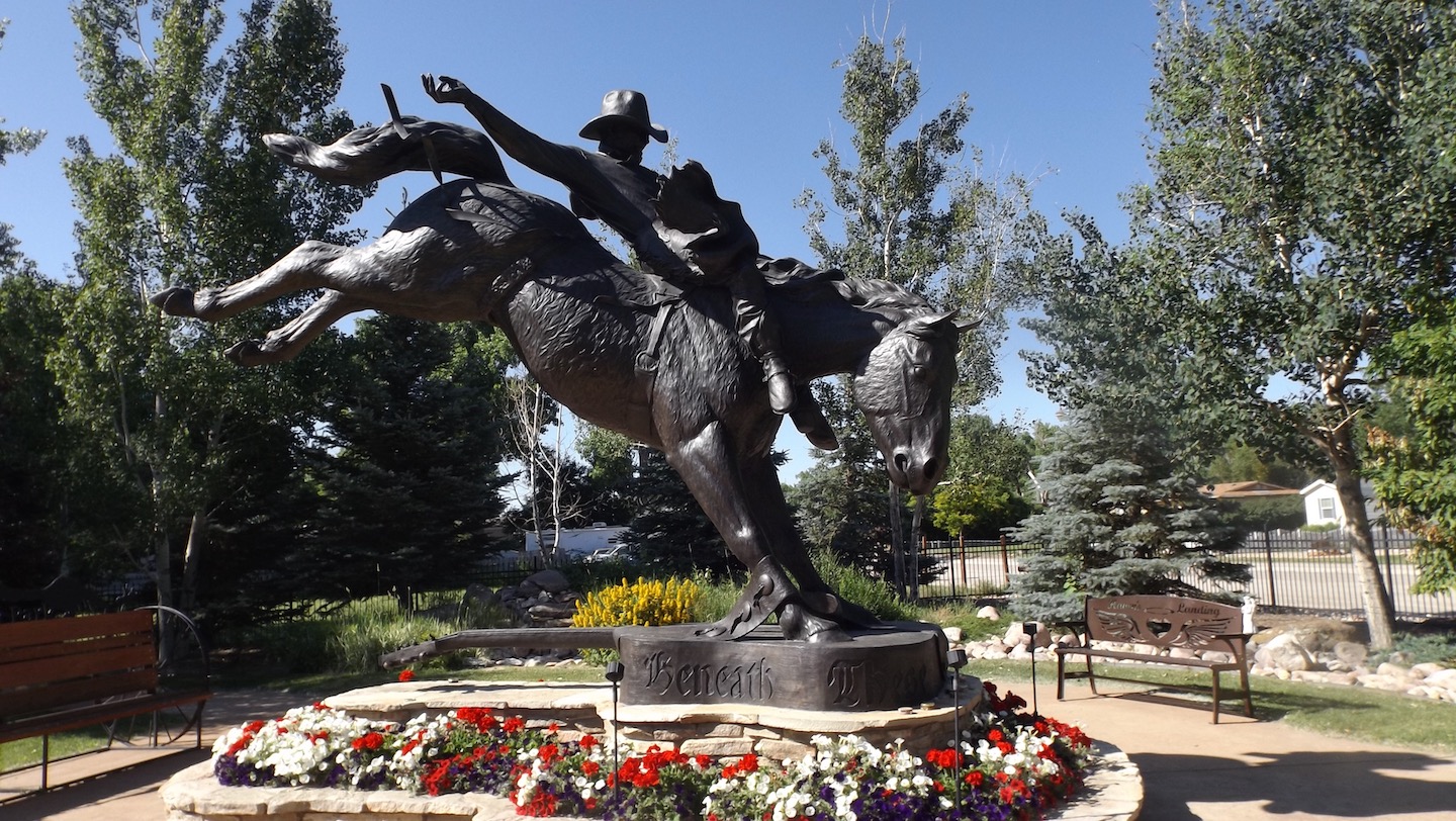 Sculpture of Chris LeDoux astride a bucking bronco, courtesy of Barbara McMichael